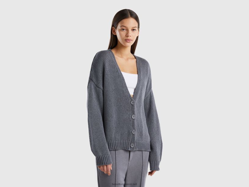 ζακέτα σε μείγμα βαμβακιού J8TLD894 Benetton γυναίκες γκρί