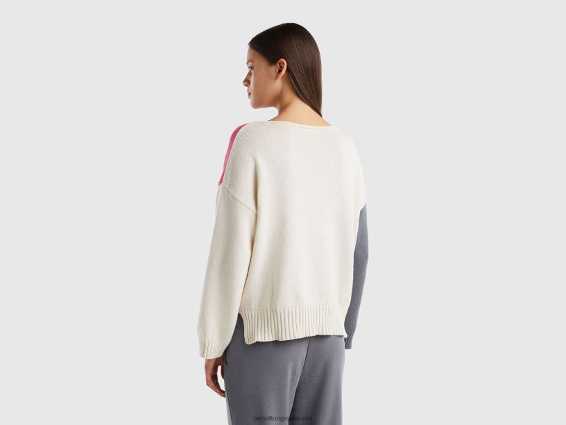 μακρυμάνικο μπλουζάκι σε μείγμα βαμβακιού J8TLD900 Benetton γυναίκες πολύχρωμο