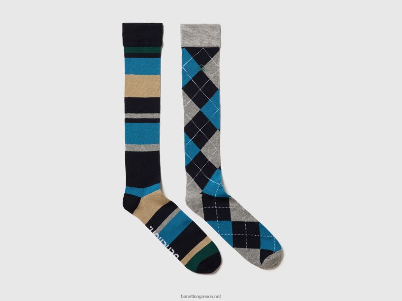 δύο πακέτα ψηλές ζακάρ κάλτσες J8TLD1506 Benetton άνδρες πολύχρωμο