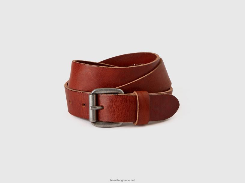 ζώνη από γνήσιο δέρμα J8TLD1496 Benetton άνδρες καφέ
