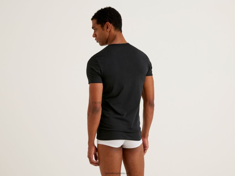 μπλουζάκι από οργανικό ελαστικό βαμβάκι J8TLD1574 Benetton άνδρες μαύρος