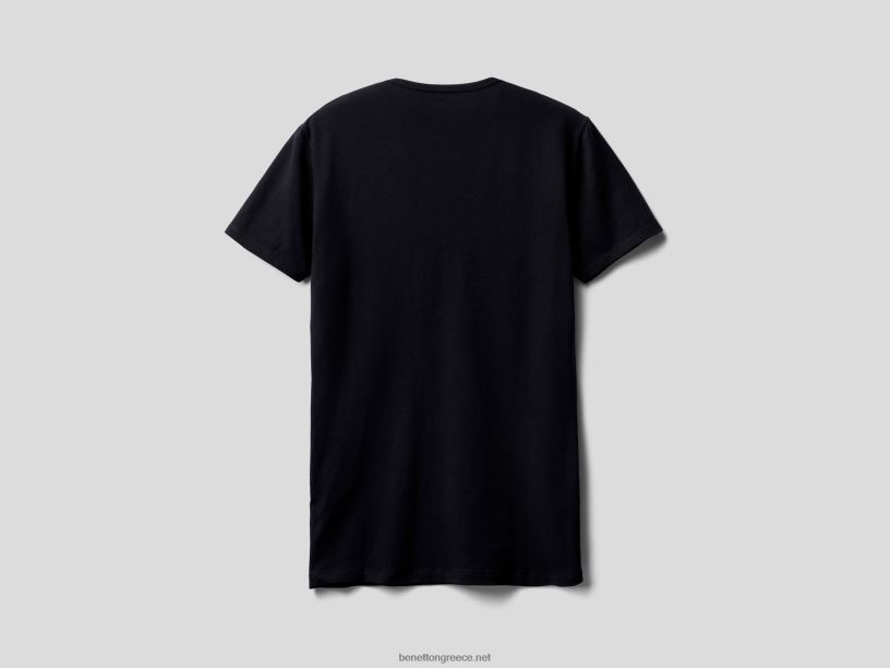 μπλουζάκι από οργανικό ελαστικό βαμβάκι J8TLD1574 Benetton άνδρες μαύρος