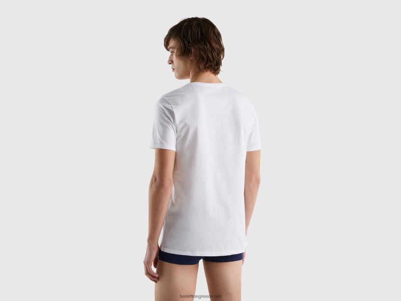 μακρύ βαμβακερό μπλουζάκι από ίνες J8TLD1577 Benetton άνδρες άσπρο