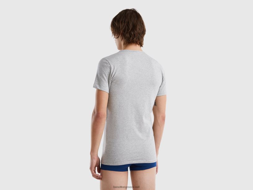 μπλουζάκι από οργανικό ελαστικό βαμβάκι J8TLD4688 Benetton άνδρες ανοιχτό γκρι