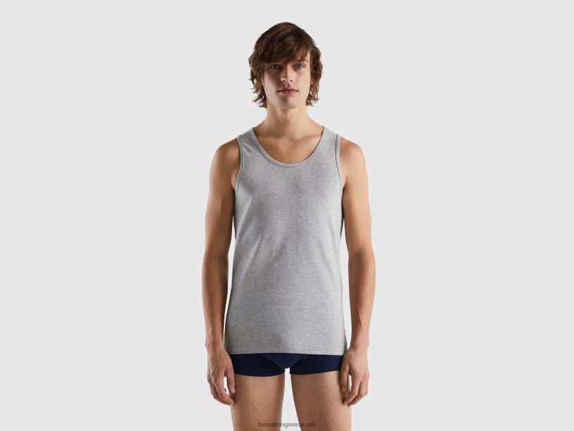 φανελάκι από οργανικό ελαστικό βαμβάκι J8TLD4730 Benetton άνδρες ανοιχτό γκρι