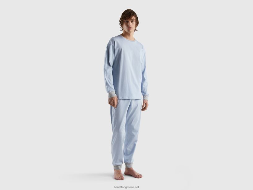 πιτζάμες με πουγκί από 100% βαμβάκι J8TLD1582 Benetton άνδρες μπλε του ουρανού