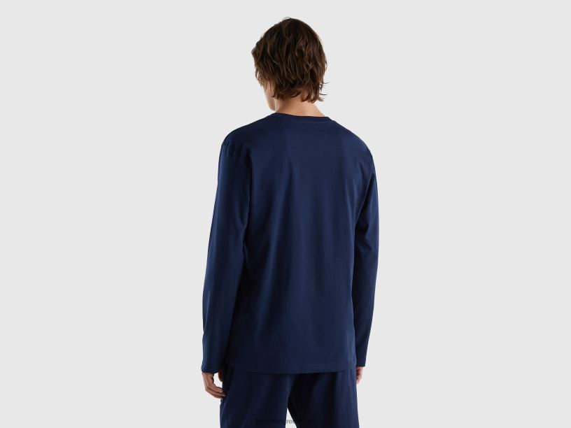 μπλουζάκι από ελαφρύ βαμβάκι J8TLD1583 Benetton άνδρες σκούρο μπλε