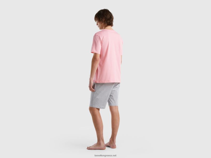 κοντές πιτζάμες από καθαρό βαμβάκι J8TLD1599 Benetton άνδρες ροδάκινο