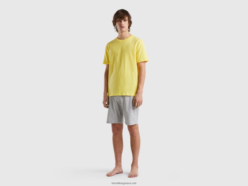 κοντές πιτζάμες από καθαρό βαμβάκι J8TLD1610 Benetton άνδρες κίτρινος