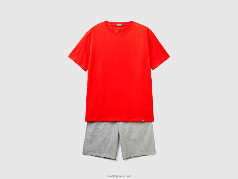 κοντές πιτζάμες από καθαρό βαμβάκι J8TLD4708 Benetton άνδρες το κόκκινο