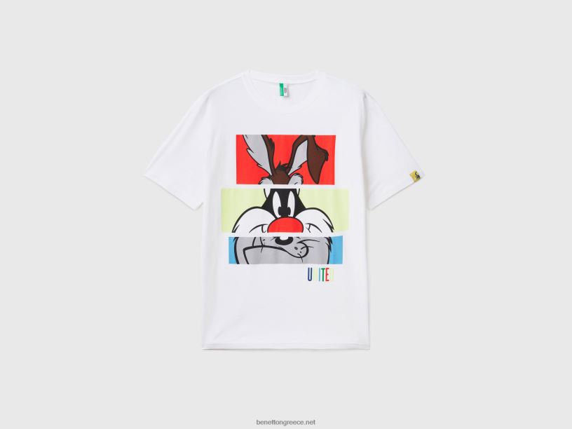μπλουζάκι με λαιμόκοψη της looney tunes J8TLD1608 Benetton άνδρες άσπρο