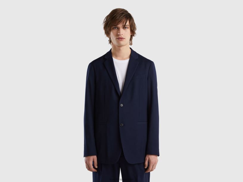 slim fit blazer σε μείγμα βισκόζης J8TLD1183 Benetton άνδρες σκούρο μπλε