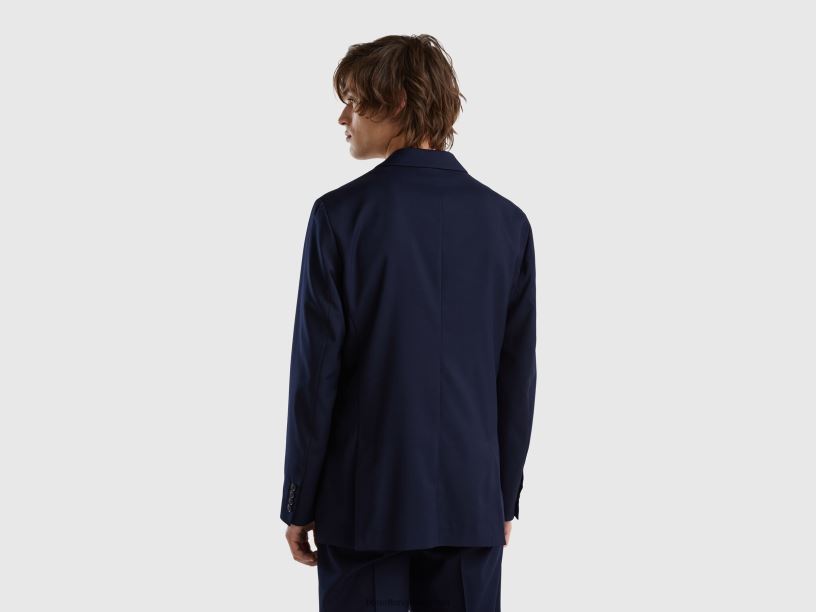 slim fit blazer σε μείγμα βισκόζης J8TLD1183 Benetton άνδρες σκούρο μπλε