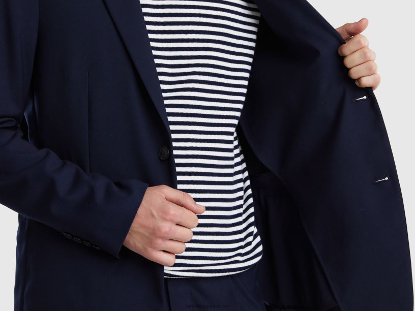 slim fit blazer σε μείγμα βισκόζης J8TLD1183 Benetton άνδρες σκούρο μπλε