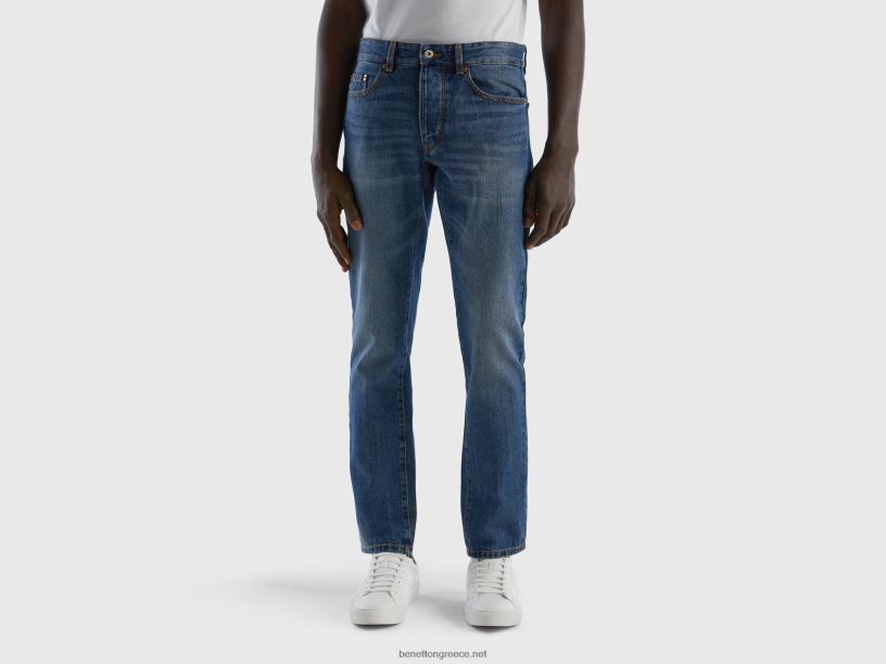 Τζιν σε ίσιο πόδι 100% βαμβακερό J8TLD4684 Benetton άνδρες μπλε