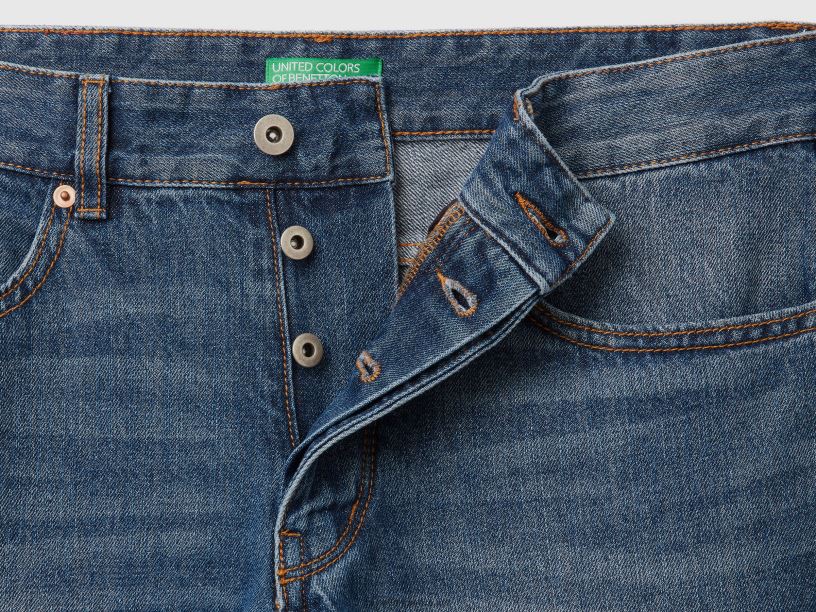 Τζιν σε ίσιο πόδι 100% βαμβακερό J8TLD4684 Benetton άνδρες μπλε