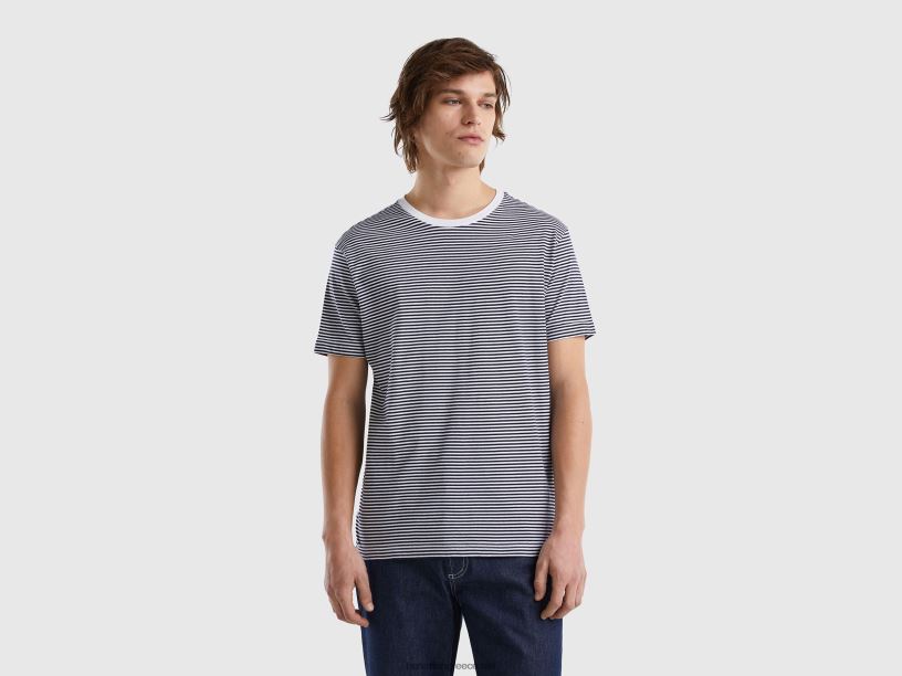 ριγέ μπλουζάκι από 100% βαμβάκι J8TLD1291 Benetton άνδρες άσπρο