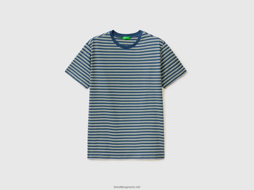 ριγέ μπλουζάκι από 100% βαμβάκι J8TLD4450 Benetton άνδρες σκούρο μπλε