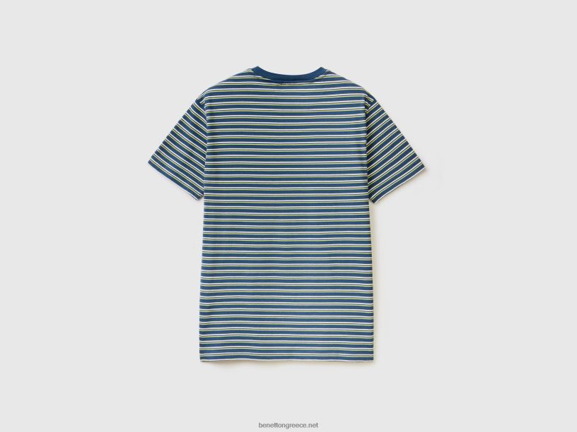 ριγέ μπλουζάκι από 100% βαμβάκι J8TLD4450 Benetton άνδρες σκούρο μπλε