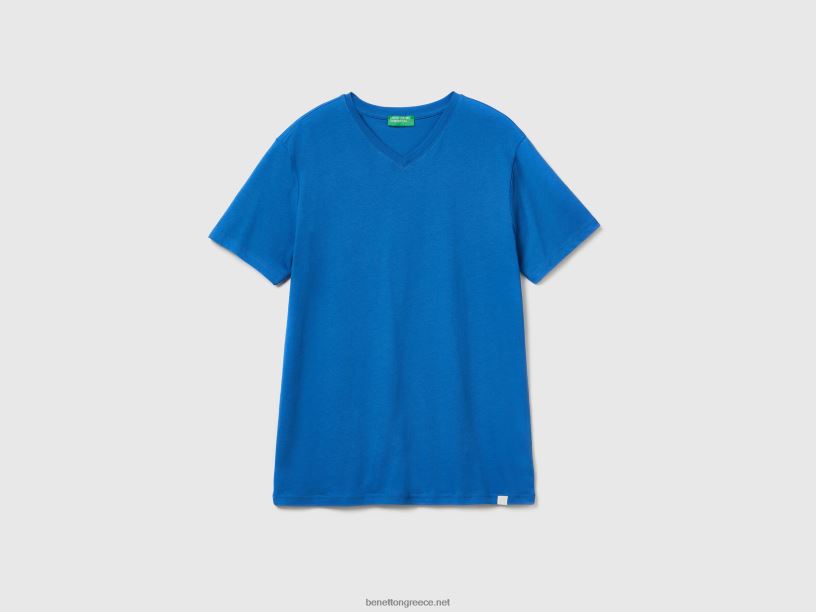 μπλουζάκι από βαμβακερές μακριές ίνες J8TLD1260 Benetton άνδρες γαλάζιο
