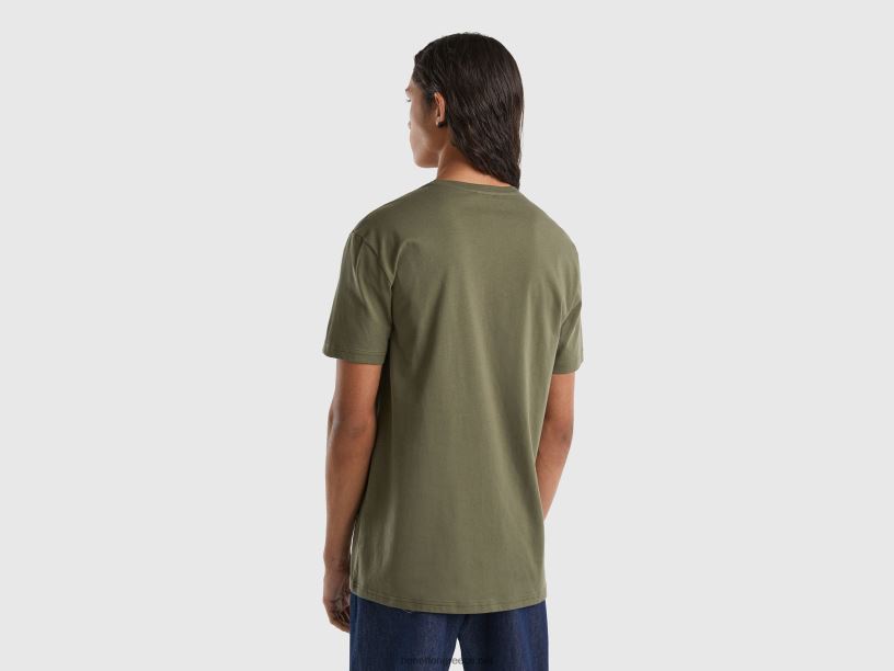 πράσινο μπλουζάκι J8TLD4454 Benetton άνδρες στρατιωτικό πράσινο