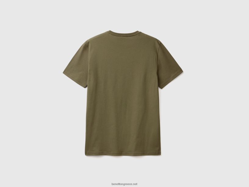 πράσινο μπλουζάκι J8TLD4454 Benetton άνδρες στρατιωτικό πράσινο