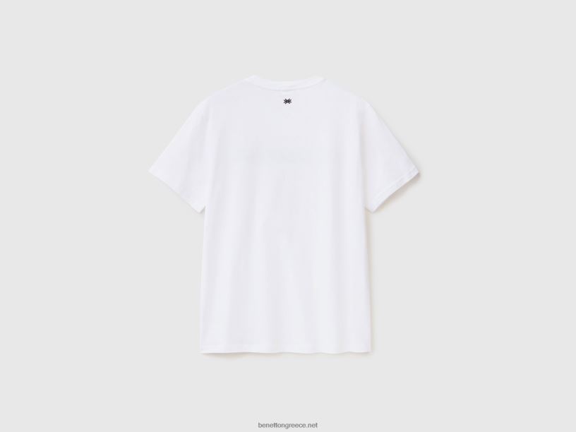 μπλουζάκι με κεντημένο σλόγκαν J8TLD4463 Benetton άνδρες άσπρο