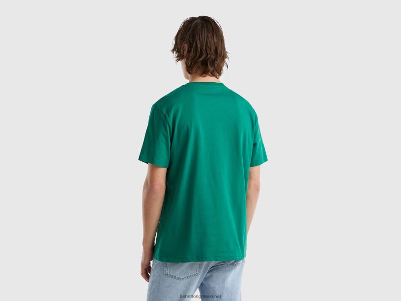 T-shirt από 100% οργανικό βαμβάκι J8TLD1278 Benetton άνδρες σκούρο πράσινο