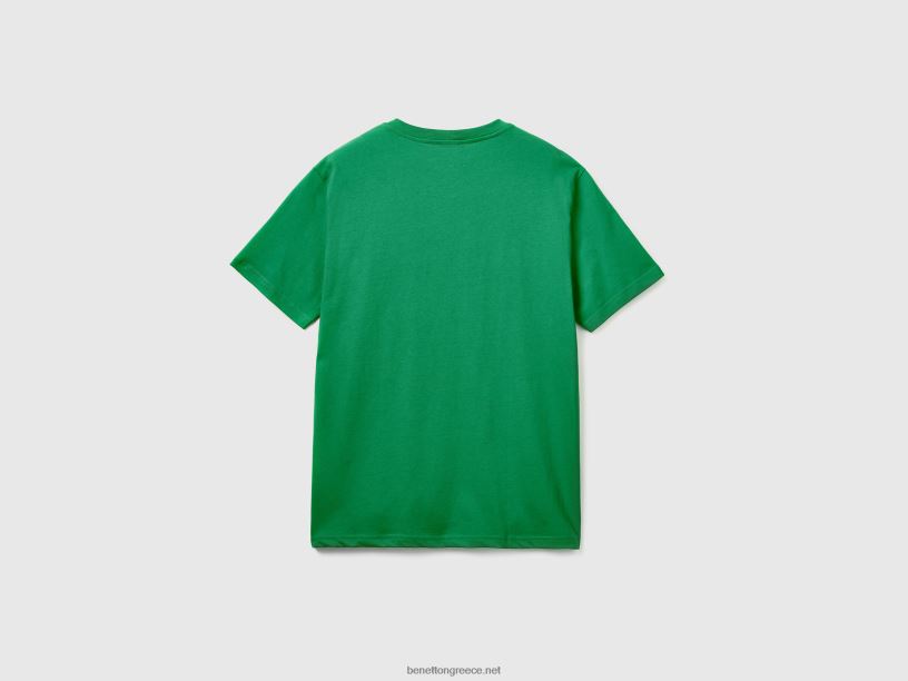 T-shirt από 100% οργανικό βαμβάκι J8TLD1278 Benetton άνδρες σκούρο πράσινο
