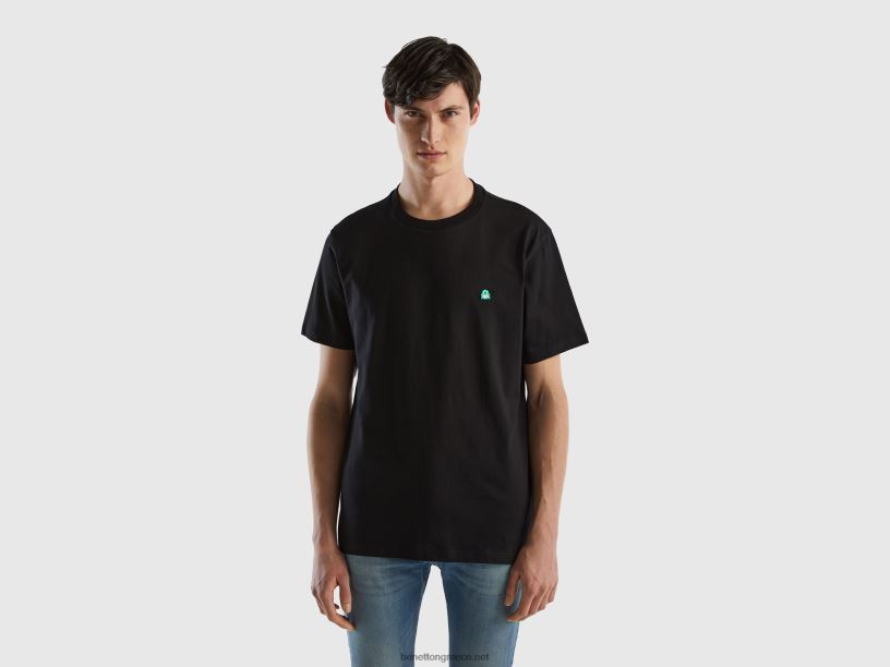 T-shirt από 100% οργανικό βαμβάκι J8TLD1279 Benetton άνδρες μαύρος