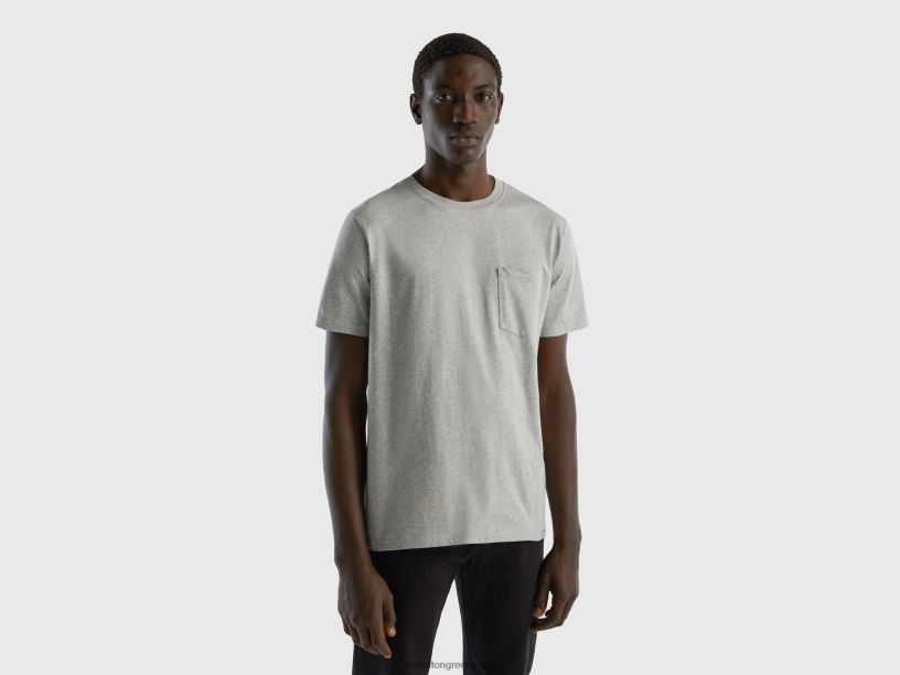 T-shirt από 100% βαμβάκι με τσέπη J8TLD1287 Benetton άνδρες ανοιχτό γκρι