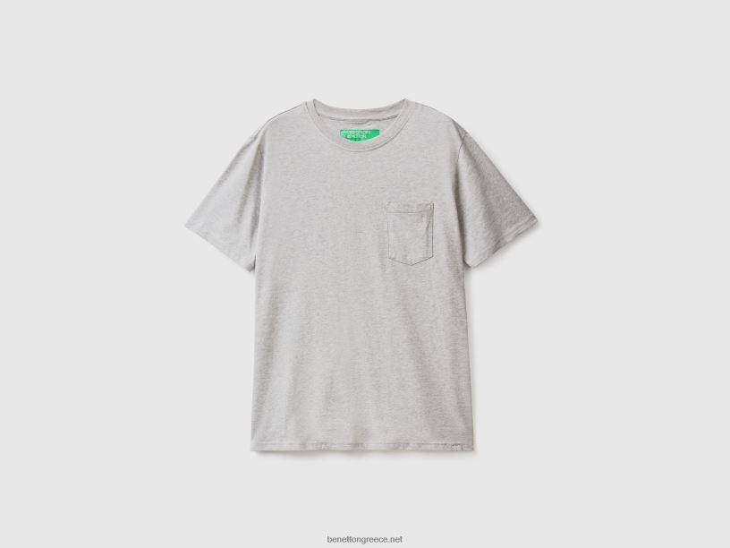 T-shirt από 100% βαμβάκι με τσέπη J8TLD1287 Benetton άνδρες ανοιχτό γκρι