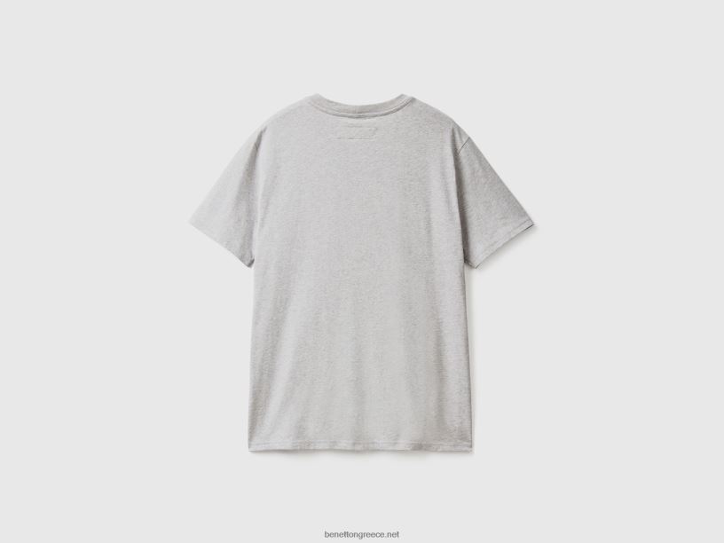 T-shirt από 100% βαμβάκι με τσέπη J8TLD1287 Benetton άνδρες ανοιχτό γκρι