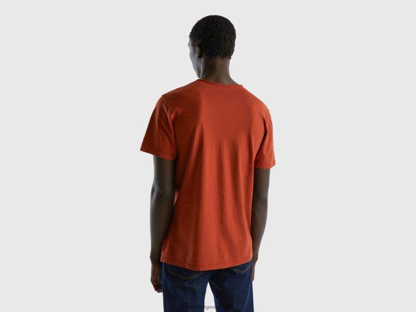 T-shirt με λαιμόκοψη από 100% βαμβάκι J8TLD4447 Benetton άνδρες καφέ