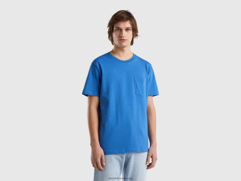 T-shirt από 100% βαμβάκι με τσέπη J8TLD4465 Benetton άνδρες γαλάζιο