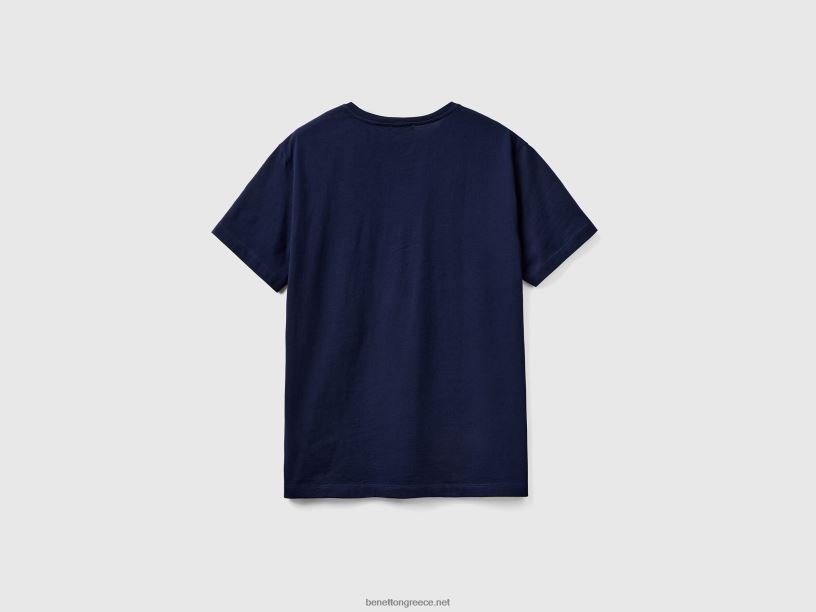 T-shirt από καθαρό βαμβάκι με στάμπα J8TLD1204 Benetton άνδρες σκούρο μπλε