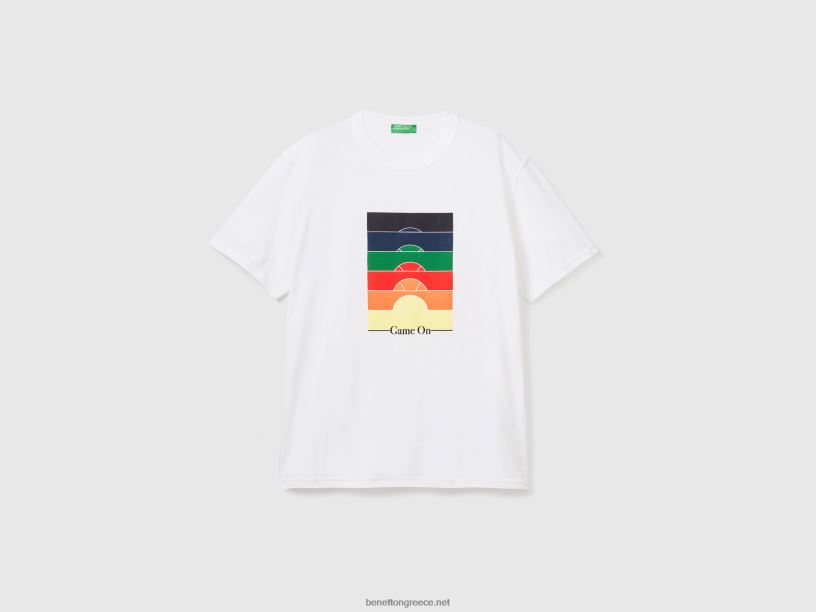 T-shirt με λαιμόκοψη με στάμπα J8TLD1248 Benetton άνδρες άσπρο