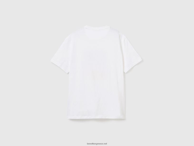T-shirt με λαιμόκοψη με στάμπα J8TLD1248 Benetton άνδρες άσπρο