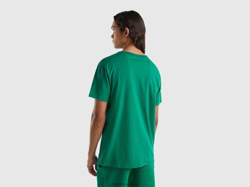 T-shirt από οργανικό βαμβάκι με τύπωμα λογότυπου J8TLD1255 Benetton άνδρες σκούρο πράσινο