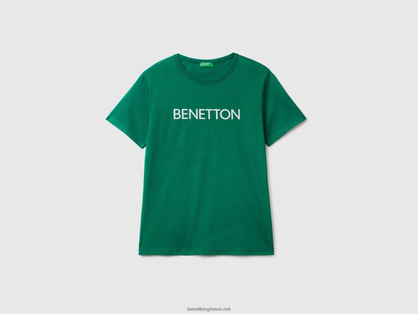 T-shirt από οργανικό βαμβάκι με τύπωμα λογότυπου J8TLD1255 Benetton άνδρες σκούρο πράσινο