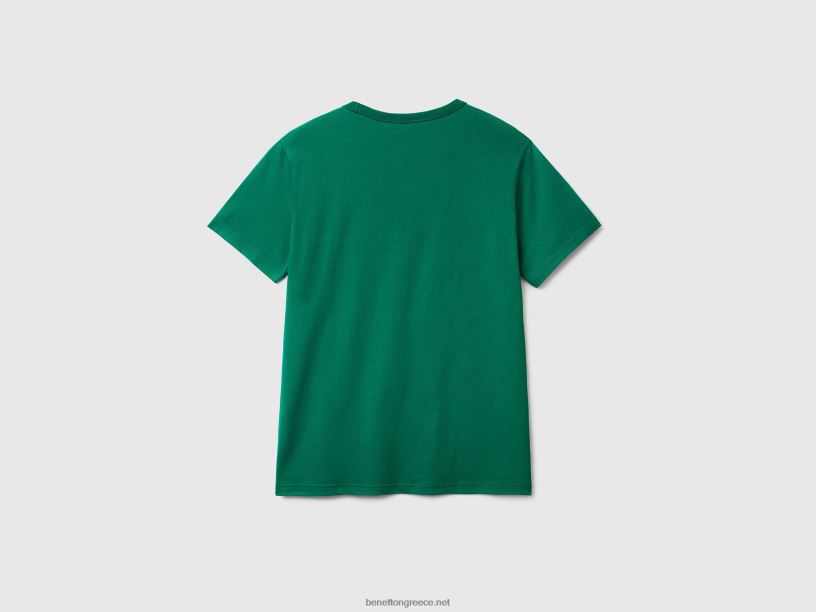 T-shirt από οργανικό βαμβάκι με τύπωμα λογότυπου J8TLD1255 Benetton άνδρες σκούρο πράσινο