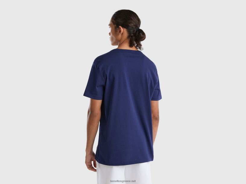 T-shirt από οργανικό βαμβάκι με τύπωμα λογότυπου J8TLD4457 Benetton άνδρες μπλε