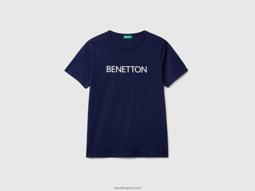 T-shirt από οργανικό βαμβάκι με τύπωμα λογότυπου J8TLD4457 Benetton άνδρες μπλε