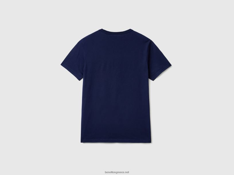 T-shirt από οργανικό βαμβάκι με τύπωμα λογότυπου J8TLD4457 Benetton άνδρες μπλε