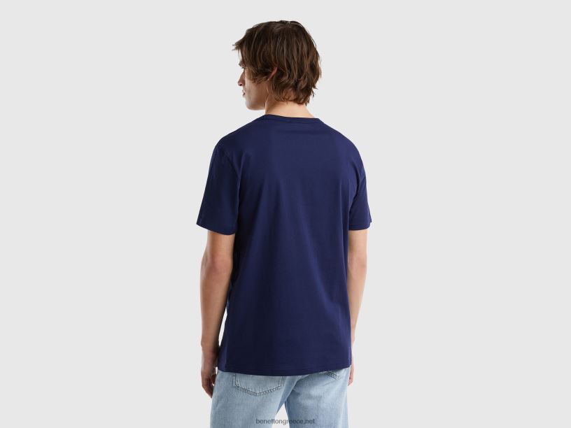 T-shirt από οργανικό βαμβάκι με τύπωμα λογότυπου J8TLD4482 Benetton άνδρες μπλε