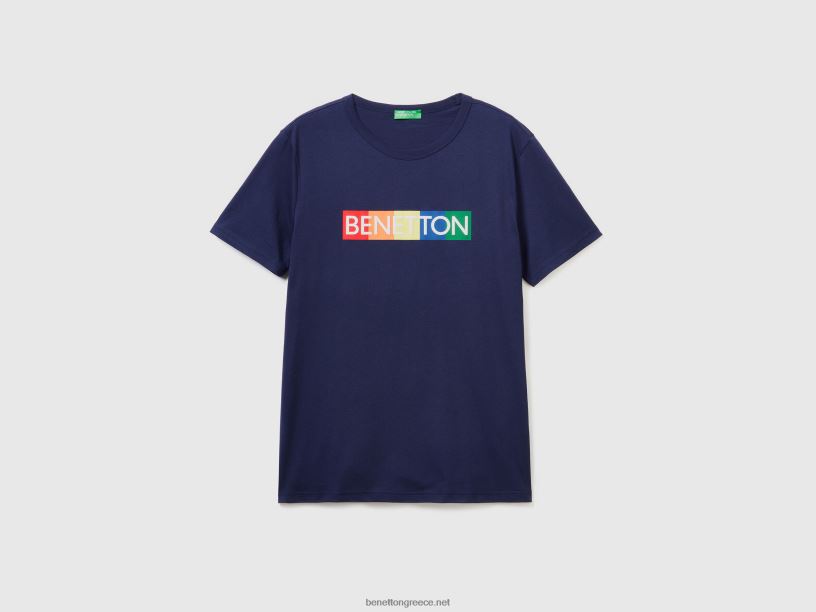 T-shirt από οργανικό βαμβάκι με τύπωμα λογότυπου J8TLD4482 Benetton άνδρες μπλε