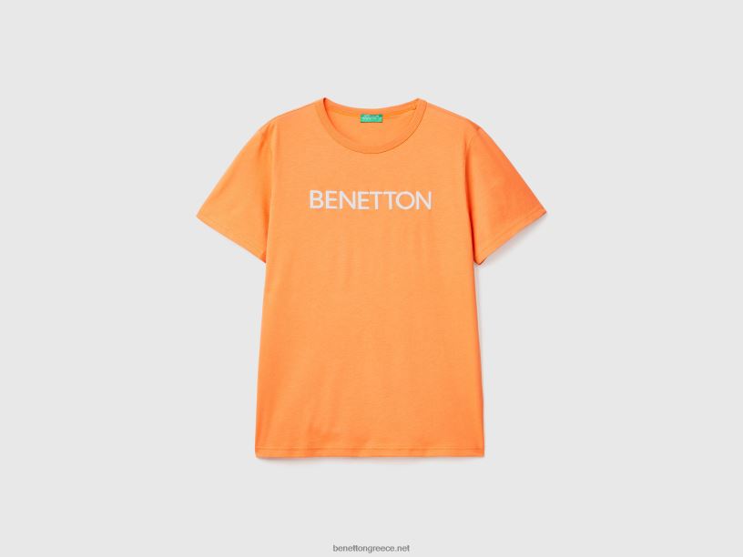 T-shirt από οργανικό βαμβάκι με τύπωμα λογότυπου J8TLD4493 Benetton άνδρες κόκκινο τούβλο