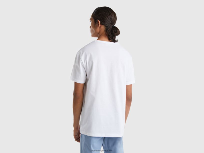 T-shirt από οργανικό βαμβάκι με τύπωμα λογότυπου J8TLD4494 Benetton άνδρες άσπρο