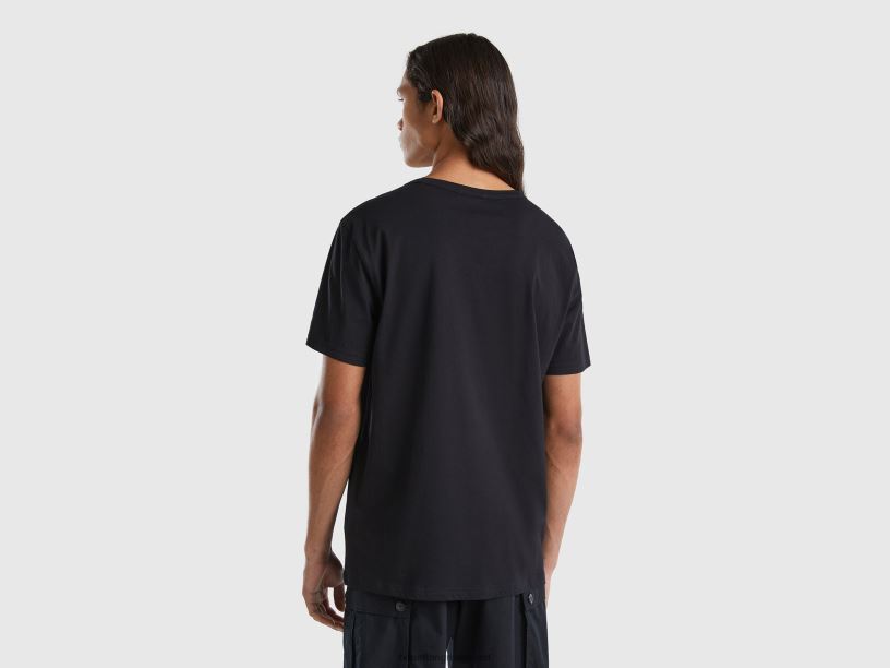 T-shirt από οργανικό βαμβάκι με τύπωμα λογότυπου J8TLD4495 Benetton άνδρες μαύρος