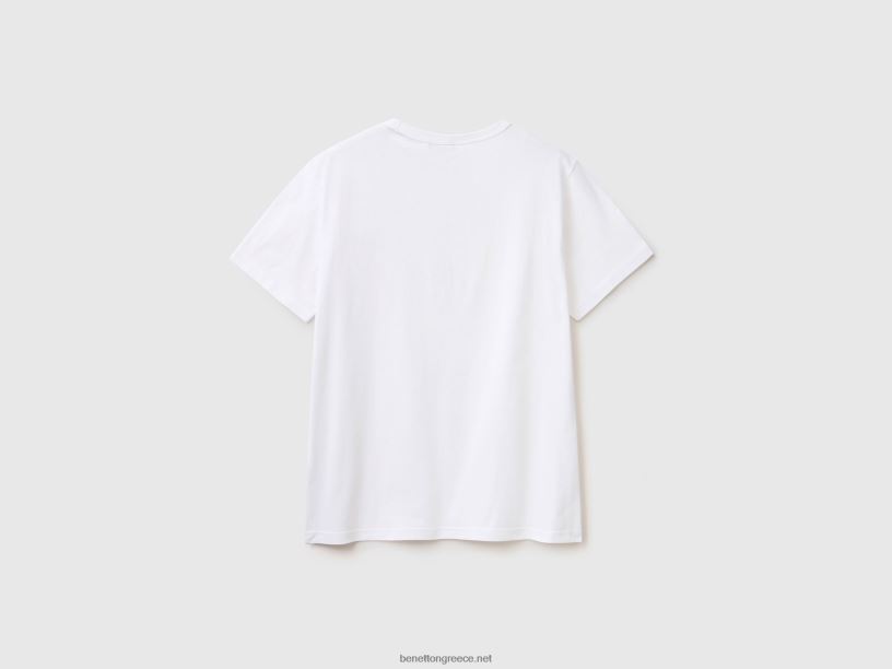 T-shirt από οργανικό βαμβάκι με τύπωμα λογότυπου J8TLD4496 Benetton άνδρες άσπρο